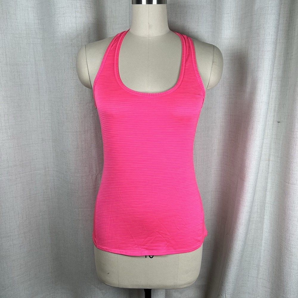 Athleta Chi Shadow Stripe Racerback Tank Top Hot Pink Women's Small Scoop Neck
